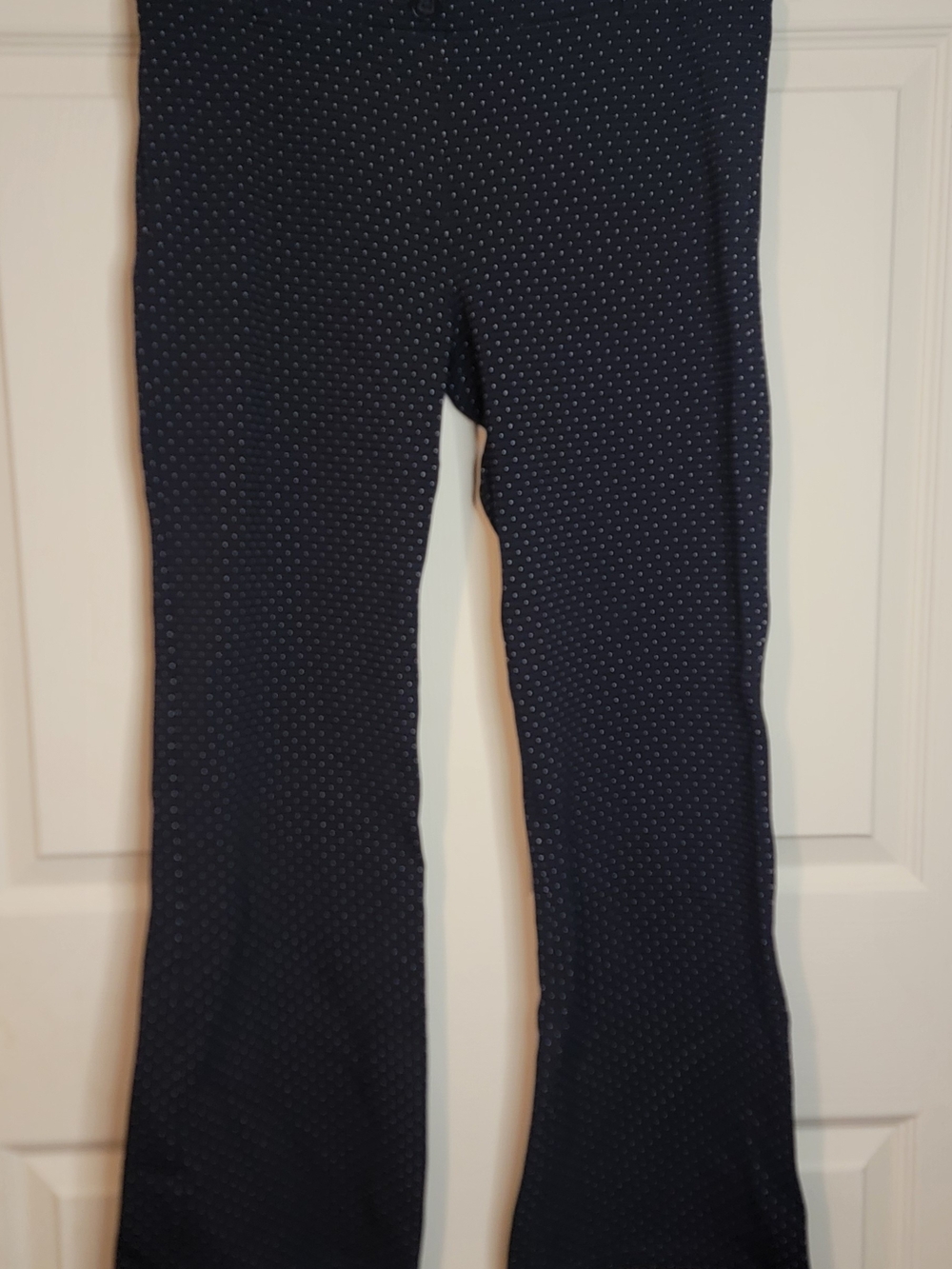 Betabrand Navy Blue Polka Dot Boot Cut Pants